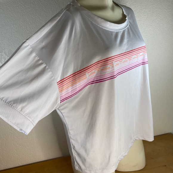 Bebe Sport Womans XL White Slinky T-Shirt Short Sleeve Crop Over-Sized Top - Picture 6 of 9